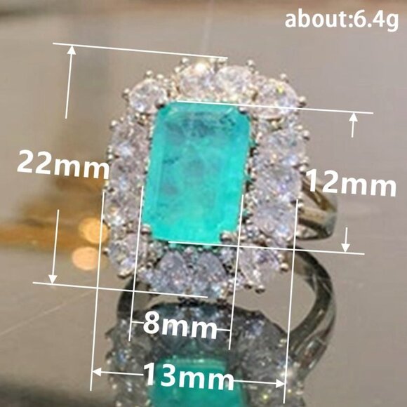 🔥 925 Silver Exclusive Blue Emerald Cut Cubic Zirconia Ring, FB16FA1064 - Picture 7 of 7